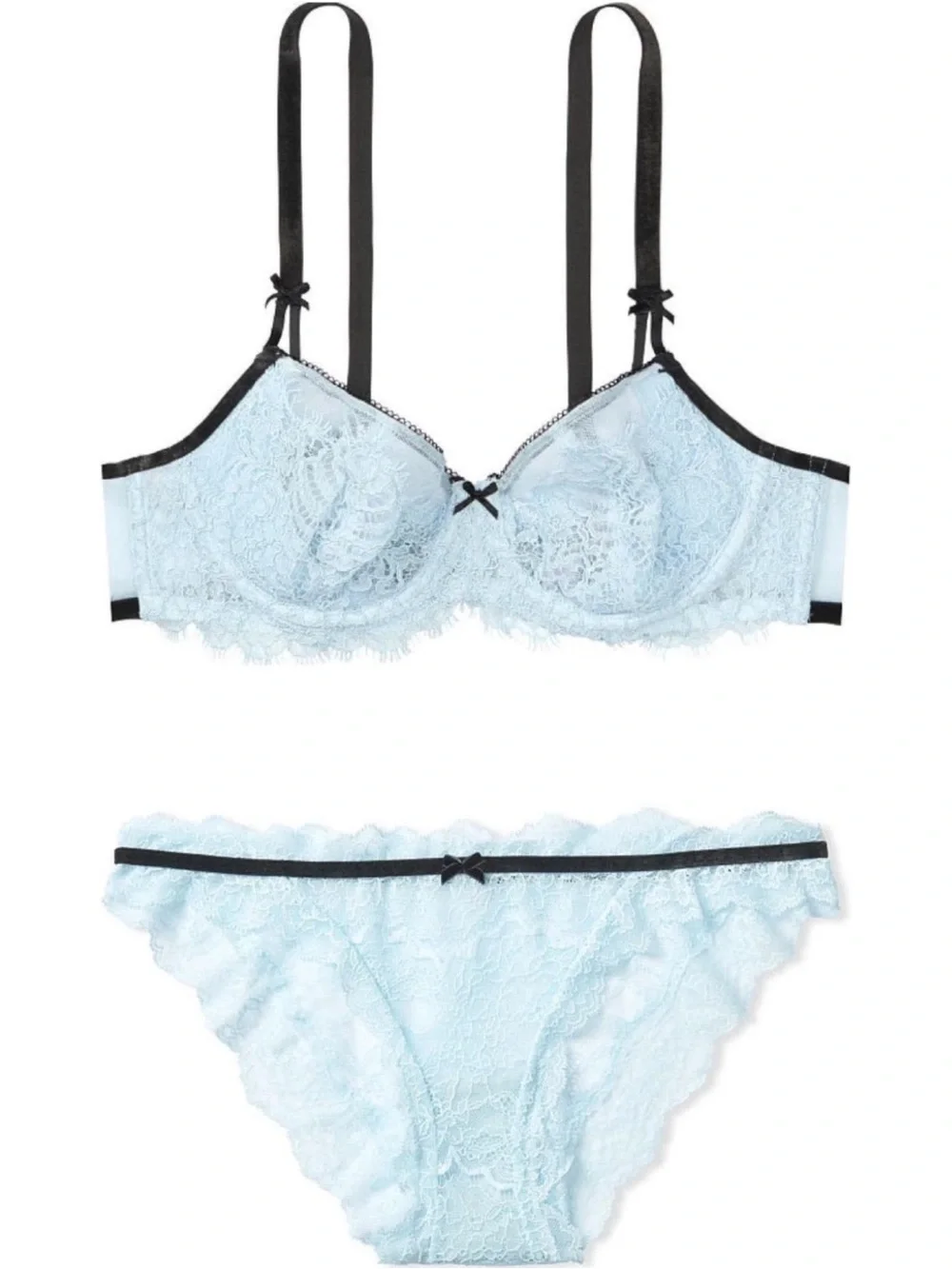 Victorias Secret Dream Angels Light Blue Lace Bra & Panty Set 32D M